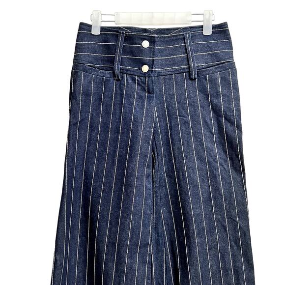 DOLCE & GABBANA Women's size 38 Navy Pin Striped Stitched Wide Leg Denim Jean - Picture 2 of 8
